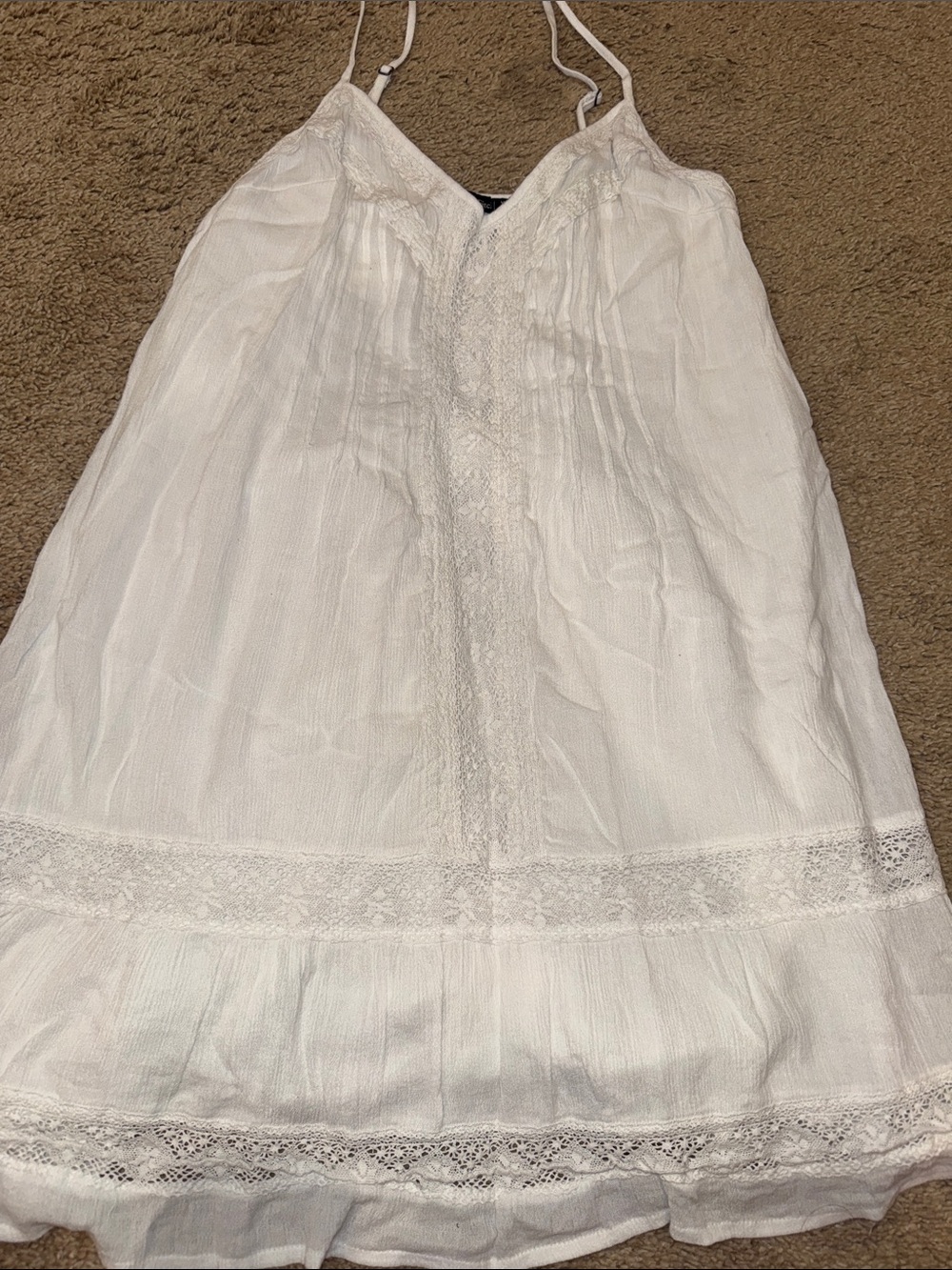 Abercrombie & Fitch White Lace-Trim Midi Dress